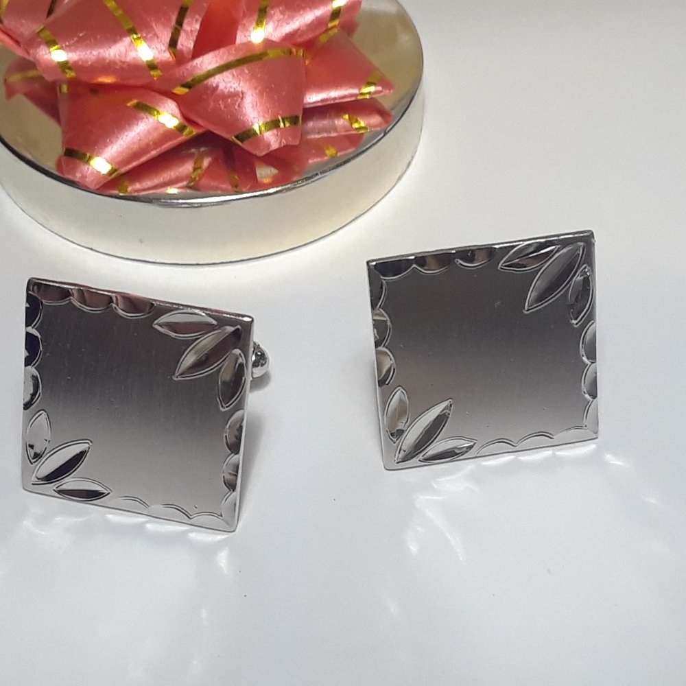 Square Etched Satin Brush 925 Mens Cuff Links13463